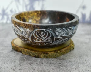 Floral carved soapstone serving bowl