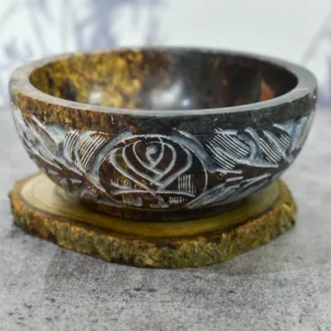 Floral carved soapstone serving bowl