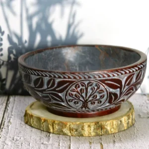 Floral carved soapstone serving bowl