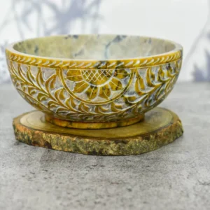 Floral carved soapstone serving bowl