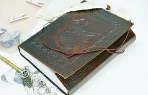 Large leather sketchbook with bookmark