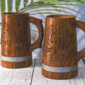 Wooden Beer Mugs with Tray