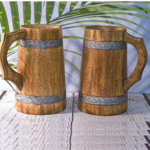 Indian Viking Style Wooden Beer Mug - 20 OZ Natural Hardwood Drinking Cup - Wedding & Birthday Gifts for Him