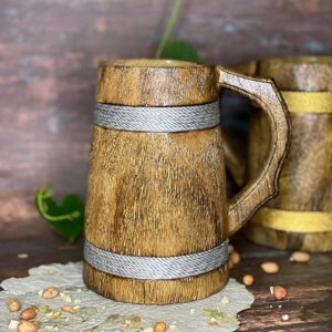 Indian Viking Style Wooden Beer Mug - 20 OZ Natural Hardwood Drinking Cup - Wedding & Birthday Gifts for Him - Image 2
