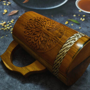 Indian Viking Style Wooden Beer Tree Of Life Mug - 20 OZ Natural Hardwood Drinking Cup - Wedding & Birthday Gifts for Him - Image 3