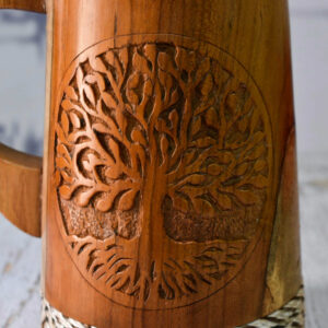Indian Viking Style Wooden Beer Tree Of Life Mug - 20 OZ Natural Hardwood Drinking Cup - Wedding & Birthday Gifts for Him - Image 2