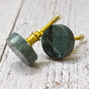 Round Marble Brass Knob - Set of 6 Decorative Green Dresser Knobs | Modern Vintage Furniture Hardware Kitchen Cabinet Cupboard Door Drawer Pulls