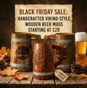 Black Friday Sale Handcrafted Viking-Style Wooden Beer Mugs India House