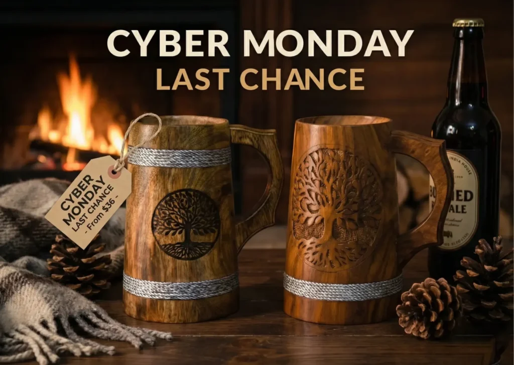 Cyber Monday Last Chance Tree of Life Wooden Beer Mugs India House