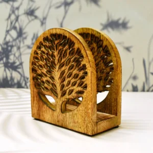 Wooden Napkin Holder Tree of Life Collection, Bar Napkin Holder for Tables, Tableware Tissue Holder, Farmhouse Napkin Dispenser, Kitchen Bathroom Bedroom Countertop- 6x3x6 inch