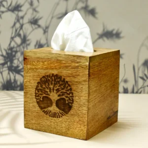 Tissue Holders Acacia Wood Tissue Box With Antique Tree of Life Design Slide-Out Bottom for Bathroom, Bedroom, Dining Table