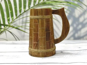 Indian Beer Wooden Mug for him-Antique Style 20 OZ Wooden Mug- Drinking Beer Mug Natural Hardwood – Wedding & Birthday Gifts for Him