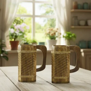 Indian Beer Wooden Mug for him-Antique Style 20 OZ Square Wooden Mug- Drinking Beer Mug Natural Hardwood – Wedding & Birthday Gifts for Him