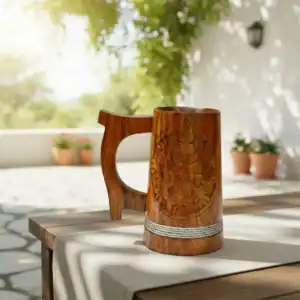 Indian Viking Style Wooden Beer Tree Of Life Mug - 20 OZ Natural Hardwood Drinking Cup - Wedding & Birthday Gifts for Him
