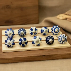 Ceramic Knobs for Cabinets - Set of 10 Decorative Blue and White Round Ceramic Knobs for Home Kitchen Cabinet Drawer | Elegant Handmade Wardrobe and Dresser Pulls