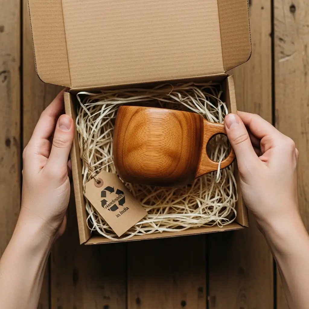 Teak wood decorative mug