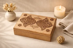 Hand Carved Floral Wooden Box – Decorative Wooden Keepsake Storage Box for Jewelry, Watches, Coins & Trinkets, Multipurpose Treasure Chest Organizer, Gift Box, 10 x 6 Inch