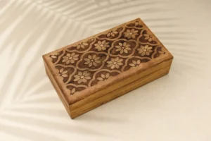 Hand Carved Floral Wooden Box – Decorative Wooden Keepsake Storage Box for Jewelry, Watches, Coins & Trinkets, Multipurpose Treasure Chest Organizer, Gift Box, 10 x 6 Inch