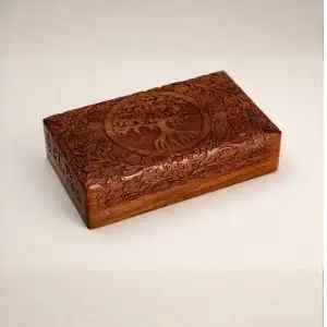 India House-Hand Engraved TREE OF LIFE Wooden Box Keepsake Jewelry Organizer & Storage- 10X6 inch