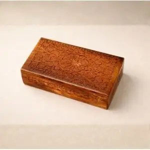 Hand Carved Floral Wooden Box – Decorative Wooden Keepsake Storage Box for Jewelry, Watches, Coins & Trinkets, Multipurpose Treasure Chest Organizer, Gift Box, 10 x 6 Inch