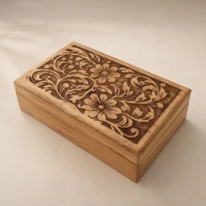 Hand Carved Floral Wooden Box – Decorative Wooden Keepsake Storage Box for Jewelry, Watches, Coins & Trinkets, Multipurpose Treasure Chest Organizer, Gift Box, 10 x 6 Inch