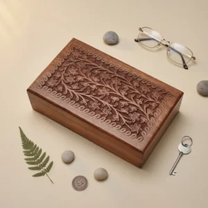Hand Carved Floral Wooden Box – Decorative Wooden Keepsake Storage Box for Jewelry, Watches, Coins & Trinkets, Multipurpose Treasure Chest Organizer, Gift Box, 10 x 6 Inch