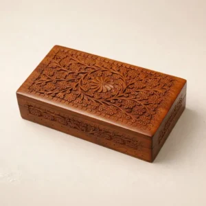 Hand Carved Floral Wooden Box – Decorative Wooden Keepsake Storage Box for Jewelry, Watches, Coins & Trinkets, Multipurpose Treasure Chest Organizer, Gift Box, 10 x 6 Inch