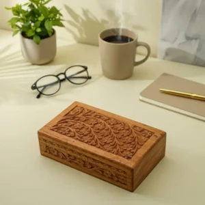 Hand Carved Floral Wooden Box – Decorative Wooden Keepsake Storage Box for Jewelry, Watches, Coins & Trinkets, Multipurpose Treasure Chest Organizer, Gift Box, 10 x 6 Inch
