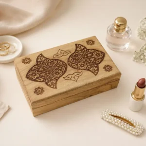 Hand Carved Floral Wooden Box – Decorative Wooden Keepsake Storage Box for Jewelry, Watches, Coins & Trinkets, Multipurpose Treasure Chest Organizer, Gift Box, 10 x 6 Inch