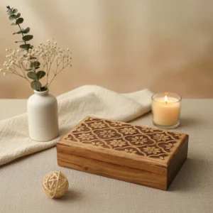 Hand Carved Floral Wooden Box – Decorative Wooden Keepsake Storage Box for Jewelry, Watches, Coins & Trinkets, Multipurpose Treasure Chest Organizer, Gift Box, 10 x 6 Inch