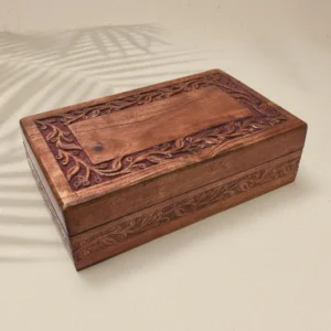 Hand Carved Floral Wooden Box – Decorative Wooden Keepsake Storage Box for Jewelry, Watches, Coins & Trinkets, Multipurpose Treasure Chest Organizer, Gift Box, 10 x 6 Inch