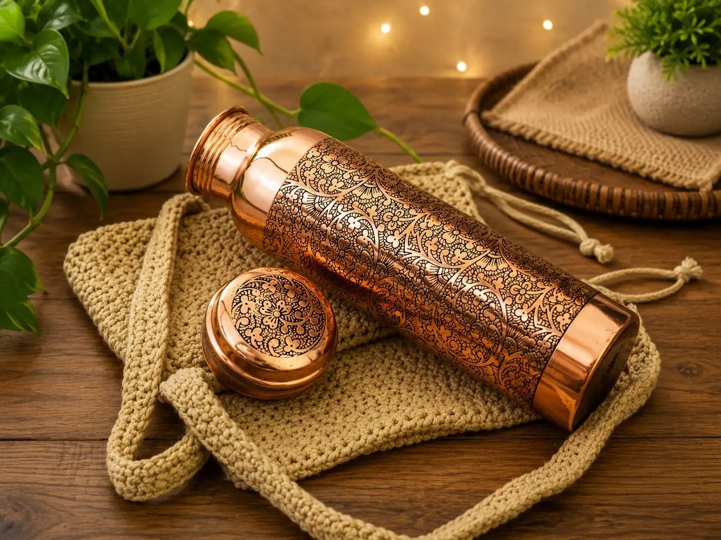 Pure copper water bottle details
