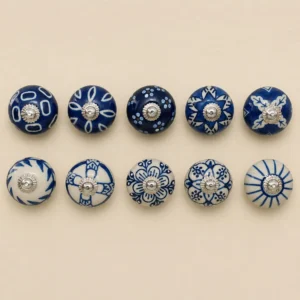 Ceramic Knobs for Cabinets - Set of 10 Decorative Blue and White Round Ceramic Knobs for Home Kitchen Cabinet Drawer | Elegant Handmade Wardrobe and Dresser Pulls