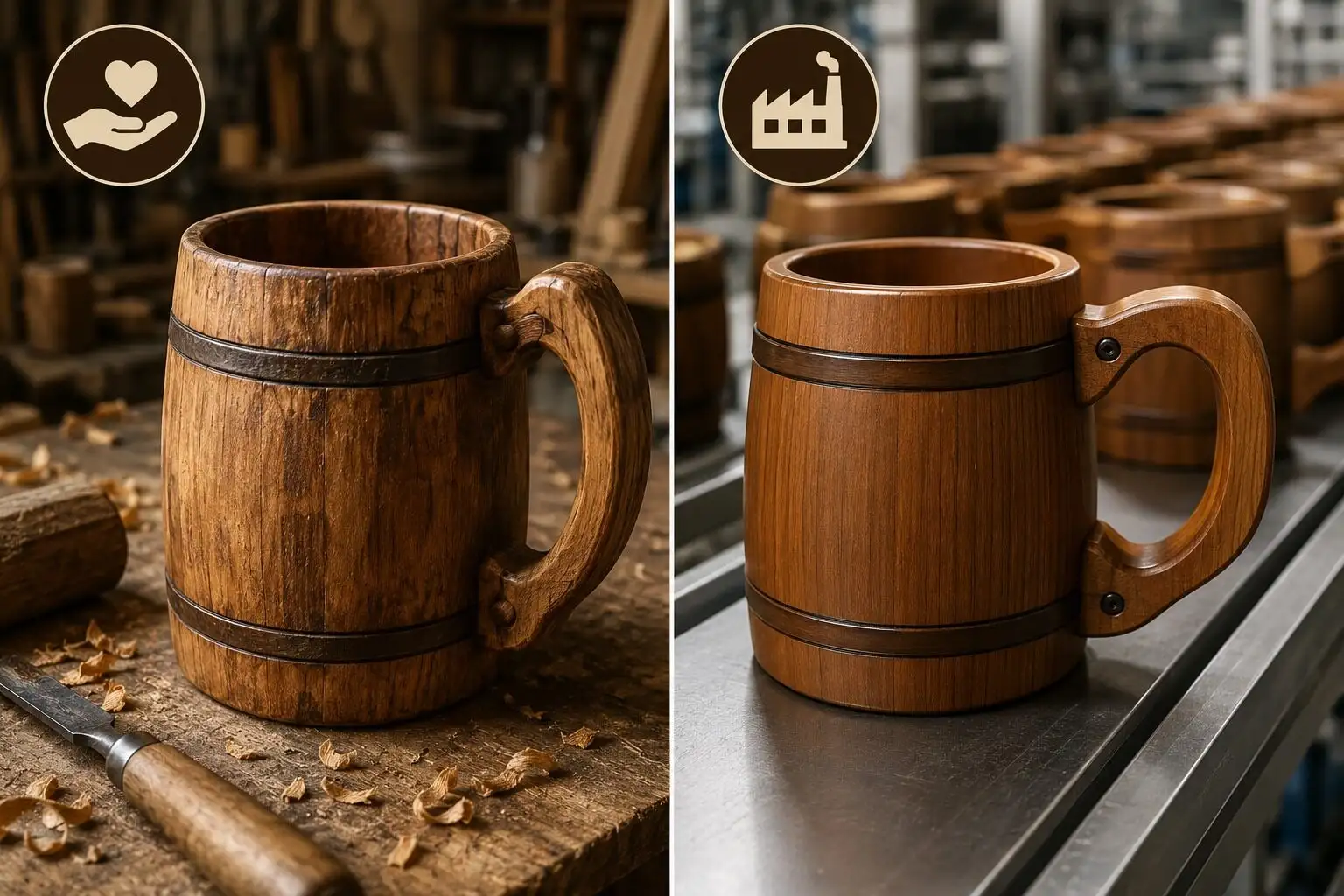 Handmade vs Factory Wooden Beer Mugs