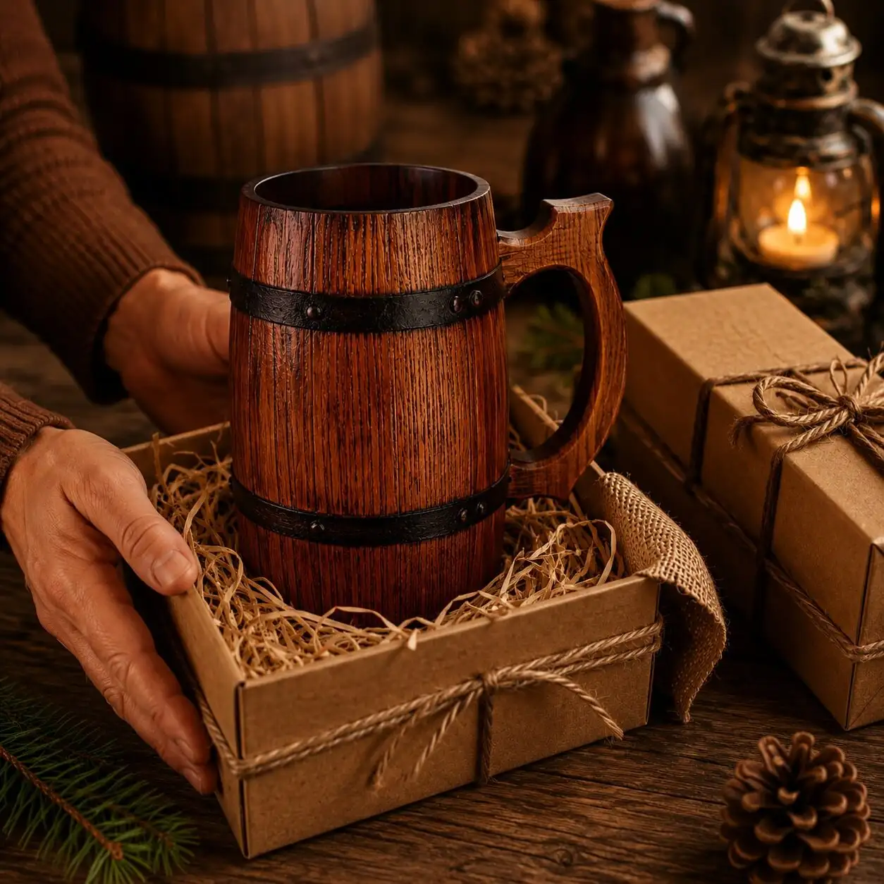 Wooden beer mug gift