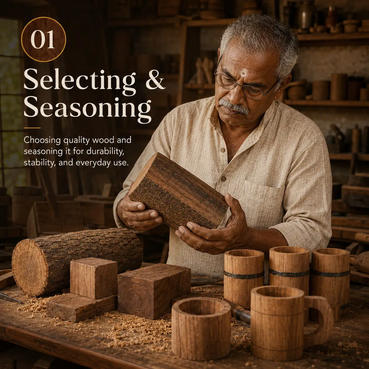 Selecting and seasoning wood for crafting mugs