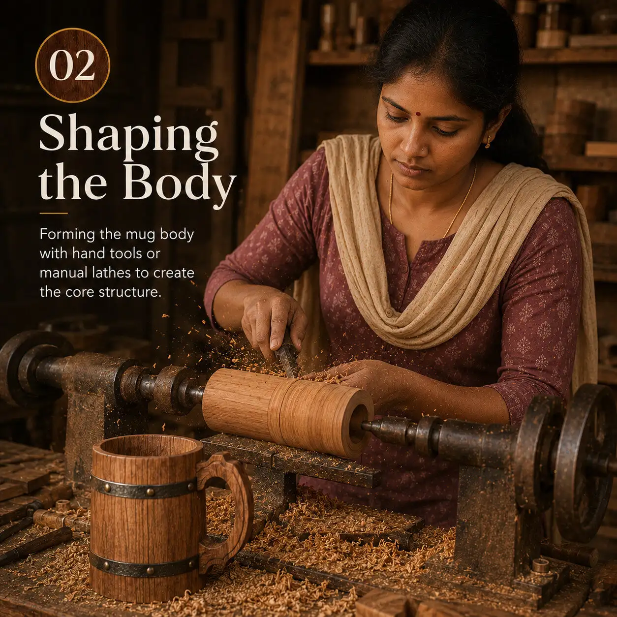 Shaping the core body structure of a wooden mug