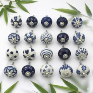 Set of 20 Ceramic Knobs Blue Cupboard Cabinets and Furniture Pulls for Kitchen Bathroom Dresser Drawers Pottery Decorative Handles Knobs