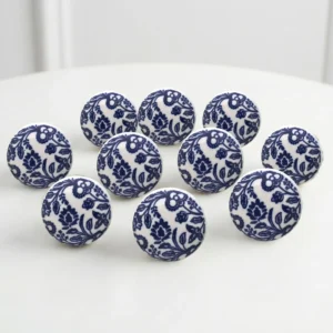 Ceramic Knobs Colorful Blue for Kitchen Cabinets Bathroom Cupboards Dresser Drawers Chest Handmade Pottery Set of 10