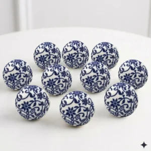 Ceramic Knobs Colorful Blue for Kitchen Cabinets Bathroom Cupboards Dresser Drawers Chest Handmade Pottery Set of 10