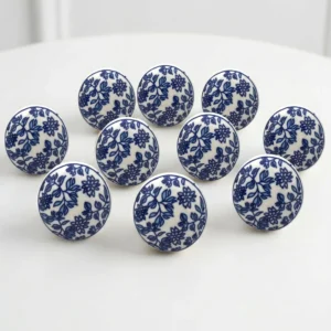 Ceramic Knobs Colorful Blue for Kitchen Cabinets Bathroom Cupboards Dresser Drawers Chest Handmade Pottery Set of 10