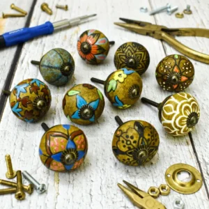 Ceramic Knobs Kitchen Cabinet Drawer Knobs Hardware Knobs Handmade Knobs Cabinet Knobs Ceramic Door Knobs. Set of 10 (Brown Ethnic)