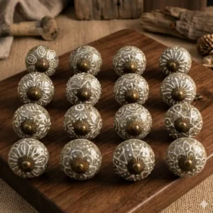 Ceramic Knobs for Cabinets - 12Pcs Grey and White Hand Painted Ceramic Knobs for Cupboard Door Drawer Furniture Handles for Kitchen Bathroom Cabinet Dresser Handmade Pottery Decorative Knobs