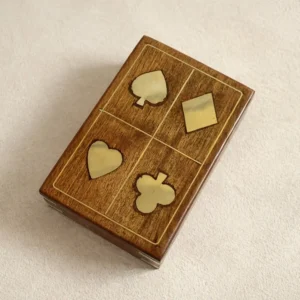 Wooden Playing Card Box 11 x 7.5 x 3.5 cm Handcrafted Brass-Inlay Single-Deck Holder Decorative Storage Organiser, Ideal Anniversary or Housewarming Gift