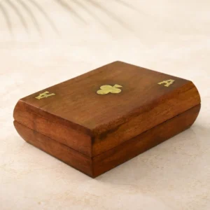 Wooden Playing Card Box 15 x 11 x 5 cm Handcrafted Brass-Inlay Double-Deck Holder with 2 ‘Ace’ Card Packs, Decorative Storage Organiser, Ideal Anniversary or Housewarming Gift