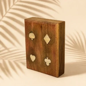 Wooden Playing Card Box 15 x 11.5 x 4.5 cm Handcrafted Brass-Inlay Double-Deck Holder with 2 ‘Ace’ Card Packs, Decorative Storage Organiser, Ideal Anniversary or Housewarming Gift