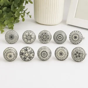 Grey and white ceramic knobs for cabinets - product image 1