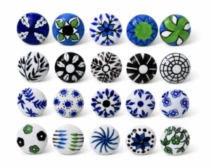 Ceramic Knobs for Cabinets - Set of 20 Decorative Multicolor Floral Printed Ceramic Knobs for Home Kitchen Cabinet Drawer Wardrobe and Dresser Pulls with Glossy Finish