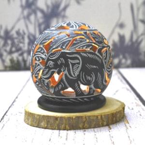 Hand-Carved Soapstone Tealight Candle Holder – Grey Elephant Design | Decorative Gift for Home, Office, Meditation & Housewarming