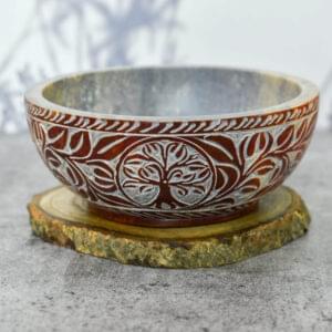 India House Soapstone Tree Of Life Smudge Bowl for Scrying - 5”x 2” - Incense Burner, Wiccan Rituals, Divination